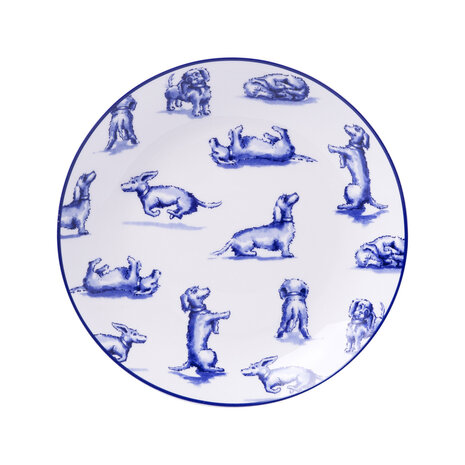 Heinen Delfts Blauw Gebaksbordje Teckel Nhaan