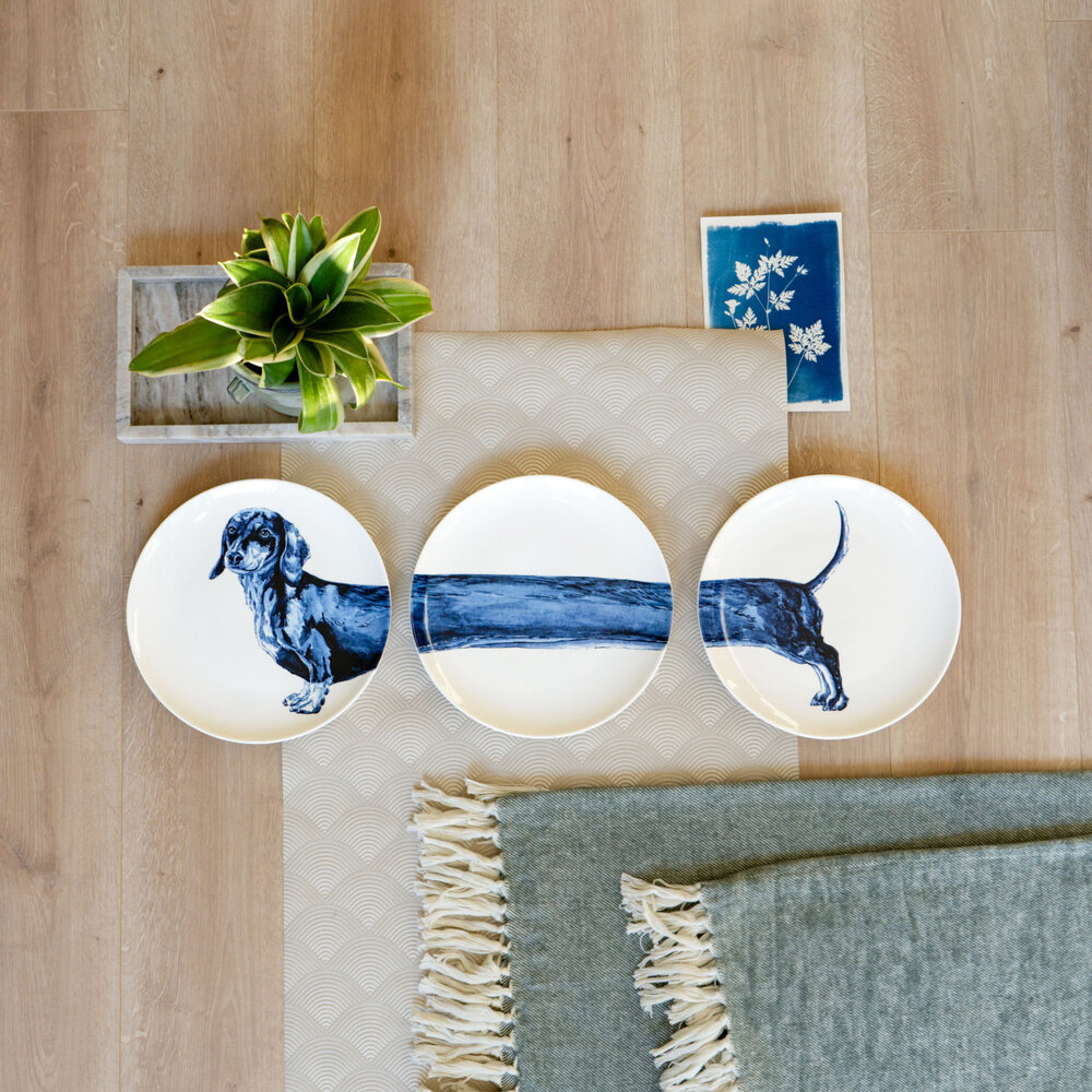 Heinen Delfts Blauw Wandteller Dackel 3er-Set