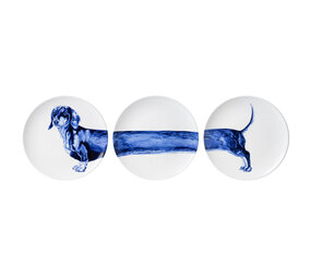 Heinen Delfts Blauw Assiettes murales Teckel lot de 3 Heinen Delfts Blauw Assiettes murales Teckel lot de 3