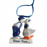 Heinen Delfts Blauw Kussend paar aan lint Heinen Delfts Blauw Kussend paar aan lint