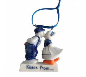 Heinen Delfts Blauw Kussend paar aan lint Heinen Delfts Blauw Kussend paar aan lint