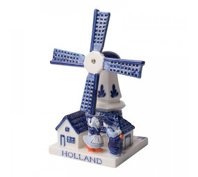 Heinen Delfts Blauw Molen met kussend paar - groot Heinen Delfts Blauw Molen met kussend paar - groot