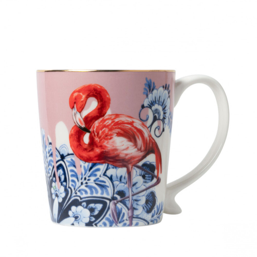 Heinen Delfts Blauw krus mandala flamingo