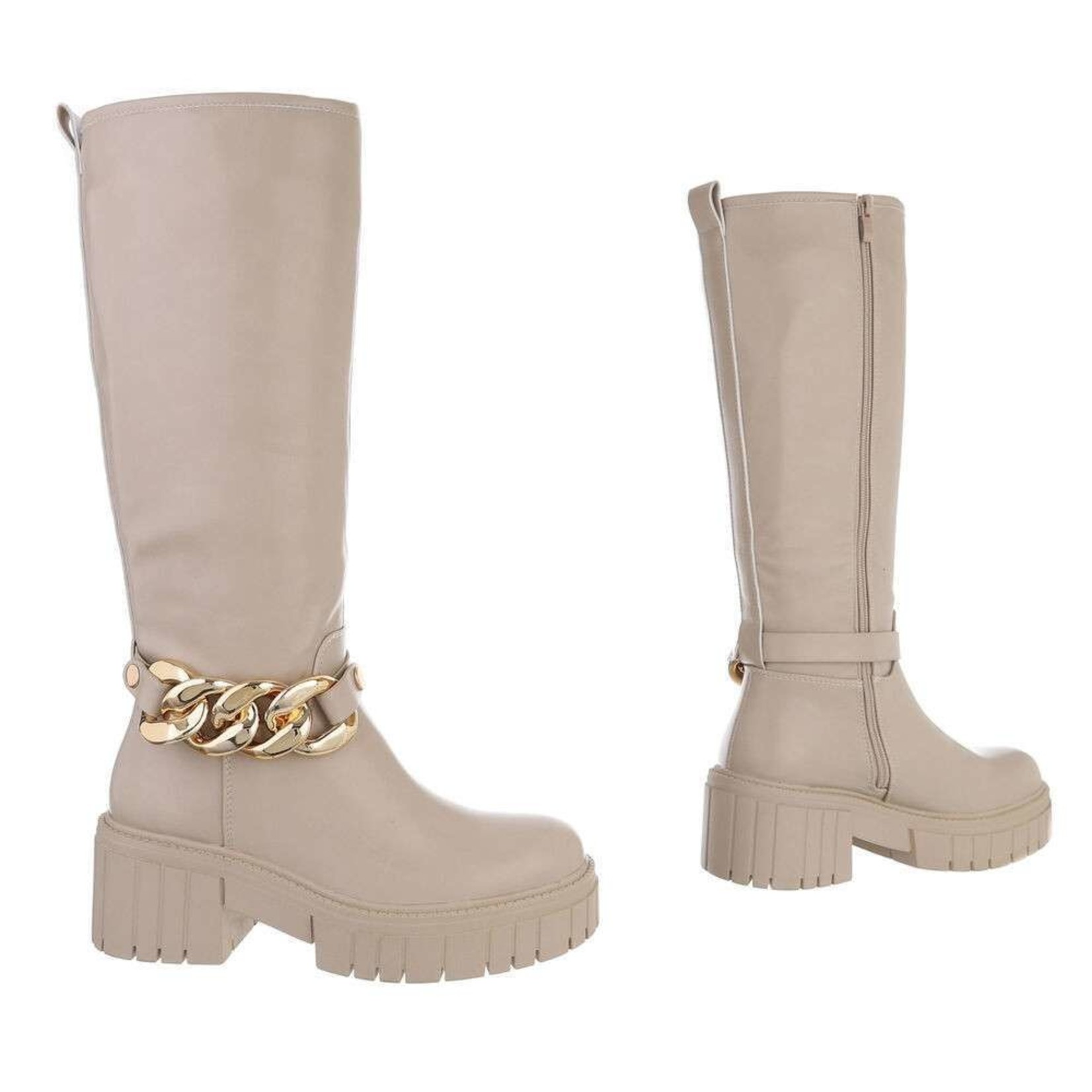 Beige lederlook Big chain Boots | Damesschoenen | Sale - Home|  Starlightsfashionbabe