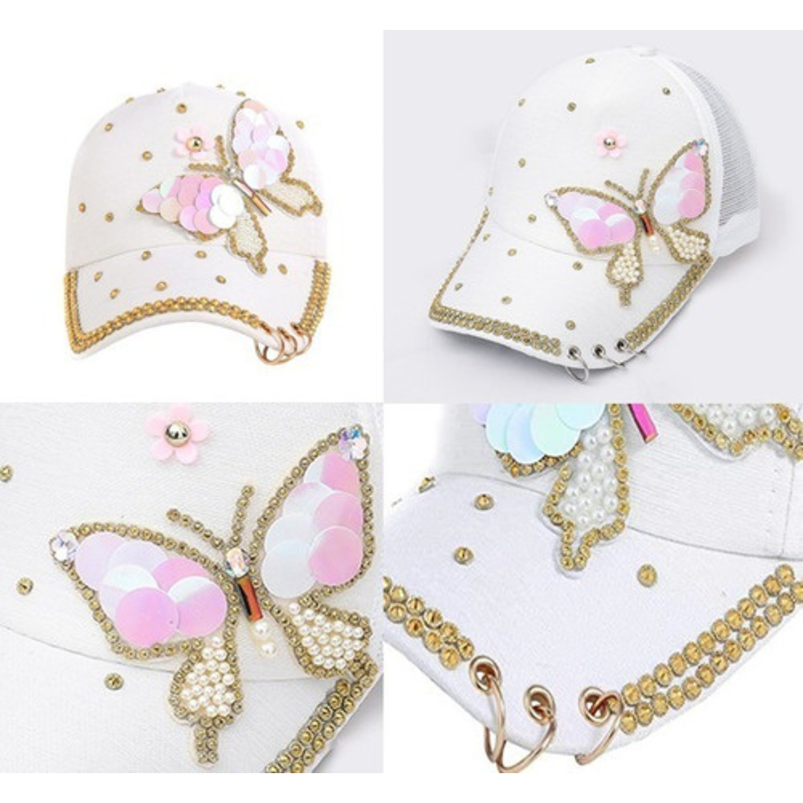 StarlightsFashionBabe Witte  baseball cap met vlinder detail