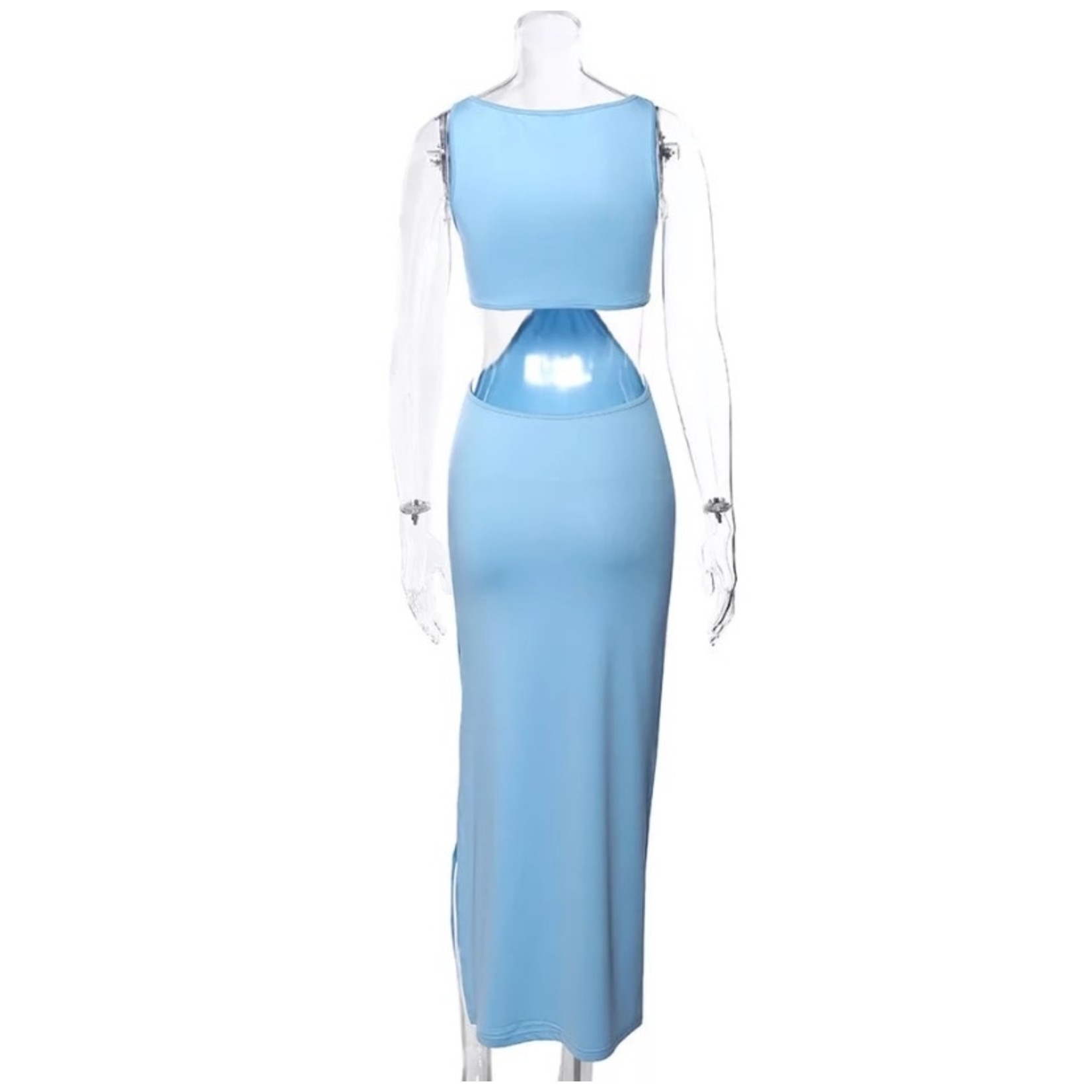 StarlightsFashionBabe Lichtblauw Cut out V- hals Maxi jurk met split
