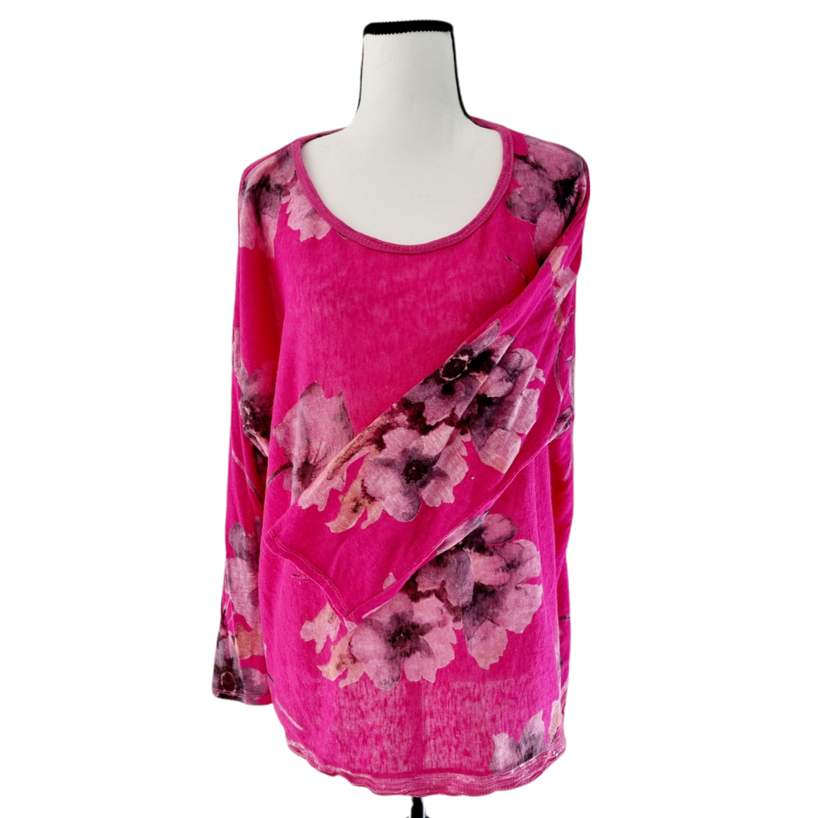 Pull léger fuchsia avec fleurs (SIZE : XL)