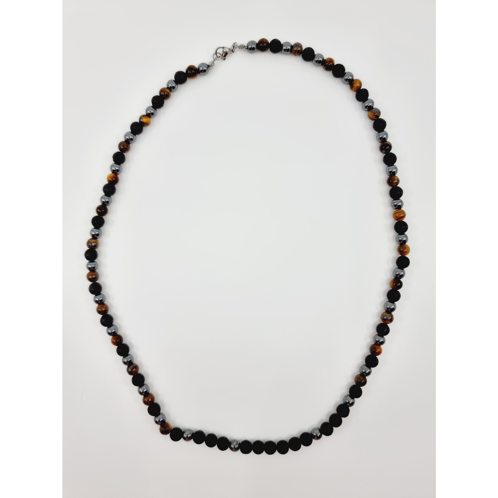 Collier en perles d'hématite et d'oeil de tigre
