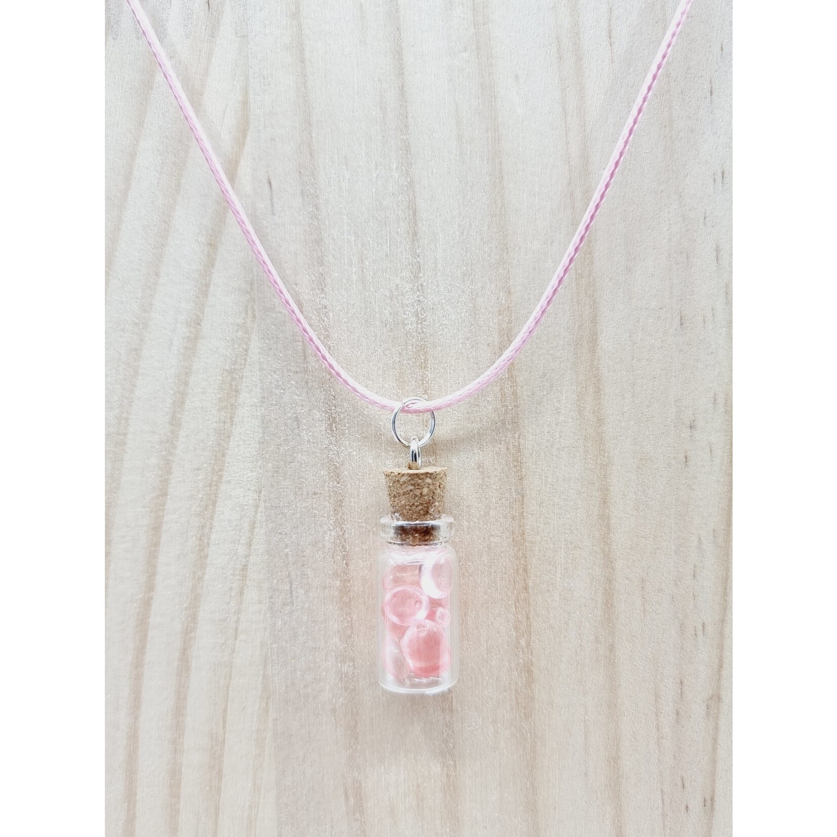 Collier fiole - gouttes roses