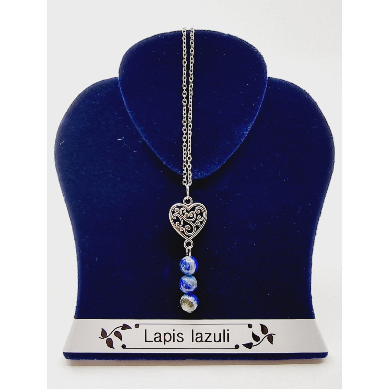 Collier coeur à fioriture - Lapis-lazuli avec calcite