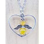 Collier coeur ange porte-bonheur - Agate jaune
