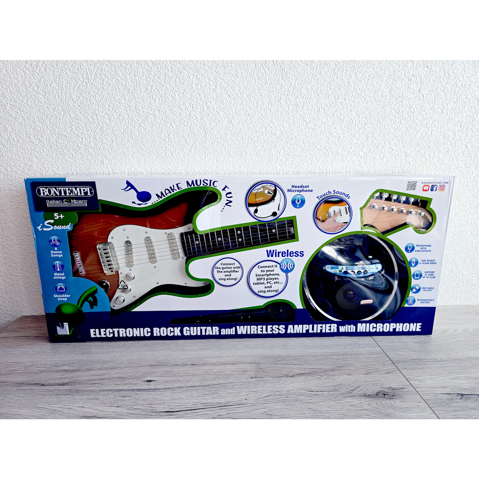Bontempi Guitare rock électronique avec amplificateur sans fil et microphone