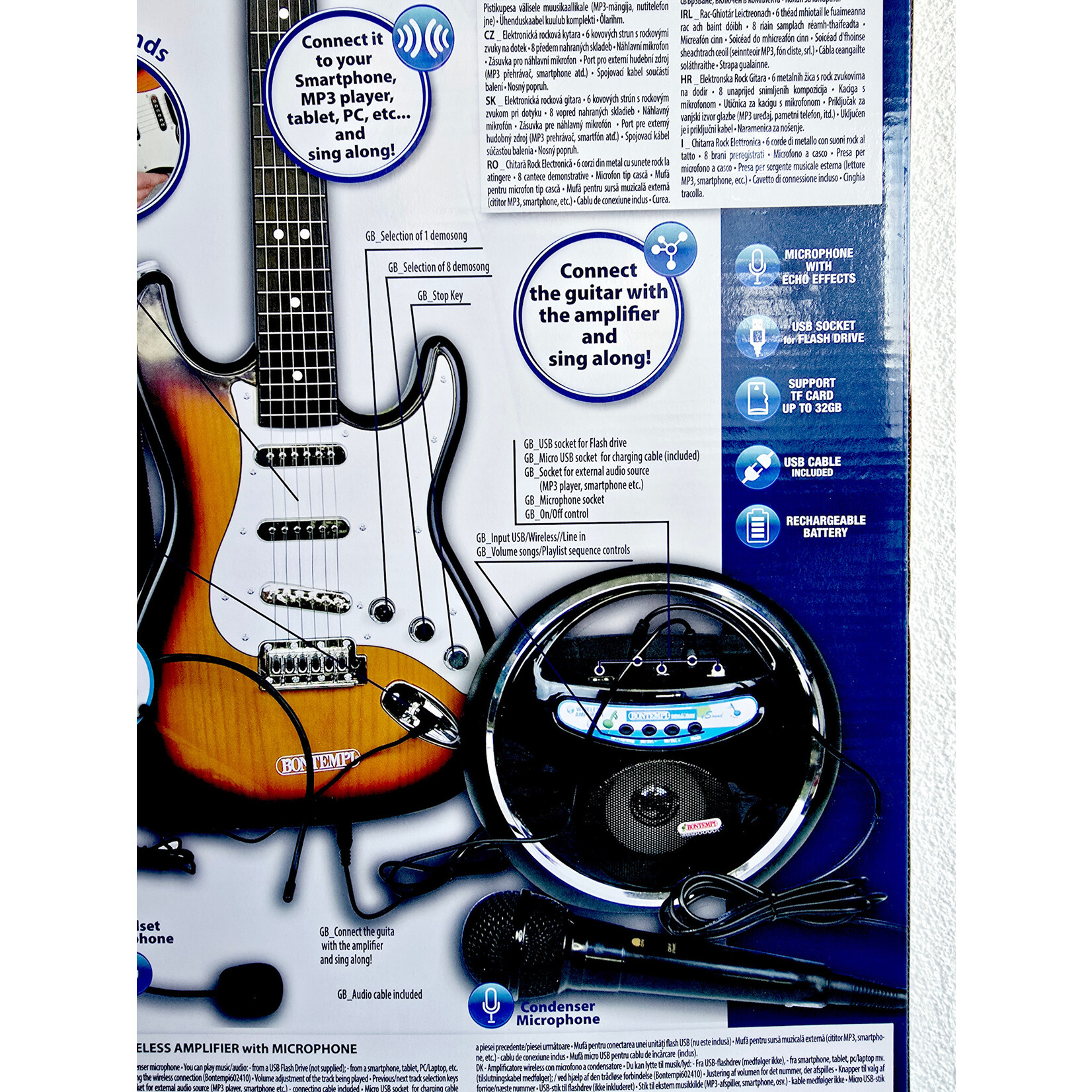 Bontempi Guitare rock électronique avec amplificateur sans fil et microphone