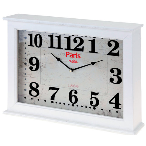 Home & Styling Wand / tafelklok "Paris" 40x30x8cm (wit) Home & Styling Wand / tafelklok "Paris" 40x30x8cm (wit)