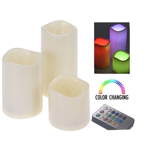 Kleurveranderende LED-kaarsen met afstandsbediening - set van 3 Kleurveranderende LED-kaarsen met afstandsbediening - set van 3