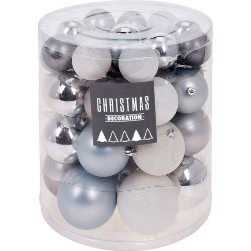 Christmas Decoration Kerstballenset - 44 stuks plastic - zilver-wit-frozen Christmas Decoration Kerstballenset - 44 stuks plastic - zilver-wit-frozen