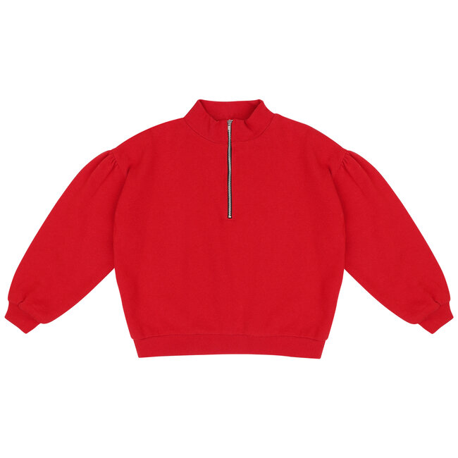 ZOE ZIP SWEATER - HEART RED