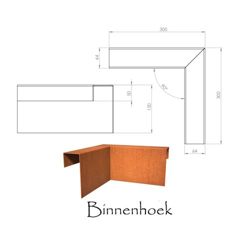 BetonTop Cortenstaal u-profiel hoek 30x30x6,4x15cm