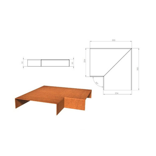 BetonTop Cortenstaal u-profiel hoek 30x30x20,4x5cm