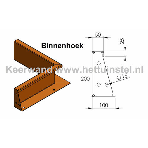 Cortenstaal keerwand binnenhoek 50x50x20cm