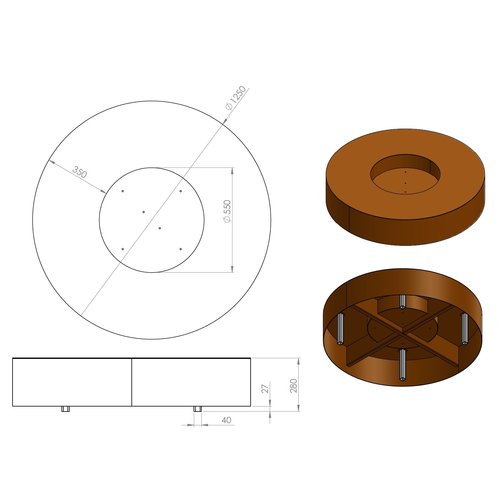 Cortenstaal vuurtafel rond Ø125x28cm