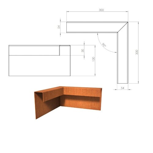 BetonTop Cortenstaal u-profiel hoek 30x30x5,4x15cm