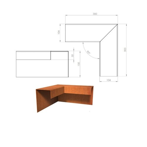 BetonTop Cortenstaal u-profiel hoek 30x30x10,4x15cm