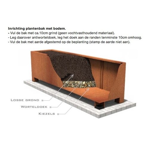 Cortenstaal plantenbak 100x40x60cm - Met bodem