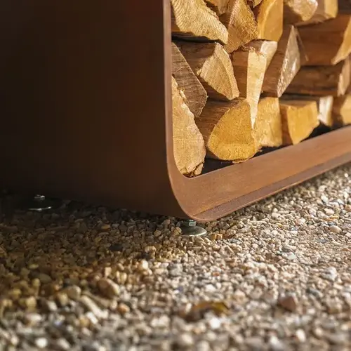 Cortenstaal houtopslag 150x40x180cm - Bamboe detail