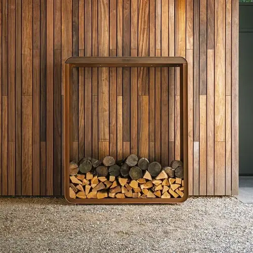 Cortenstaal houtopslag 100x40x180cm - Bamboe detail