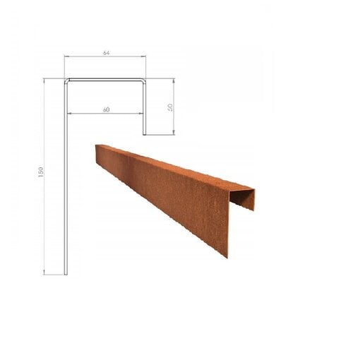 BetonTop Cortenstaal u-profiel 300x6,4x15cm