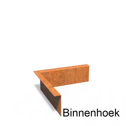 Cortenstaal kantopsluiting gezet 90° hoek 30x30x0,2x10cm