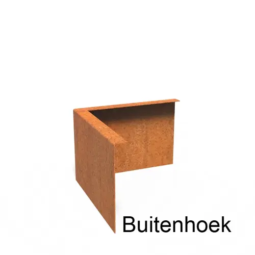 Cortenstaal kantopsluiting gezet 90° hoek 30x30x0,2x20cm