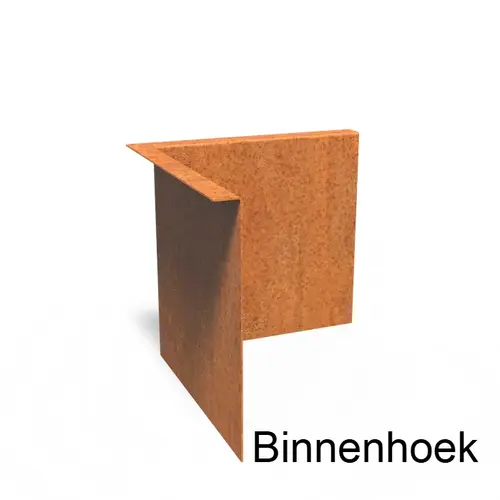 Cortenstaal kantopsluiting gezet 90° hoek 30x30x0,2x29cm