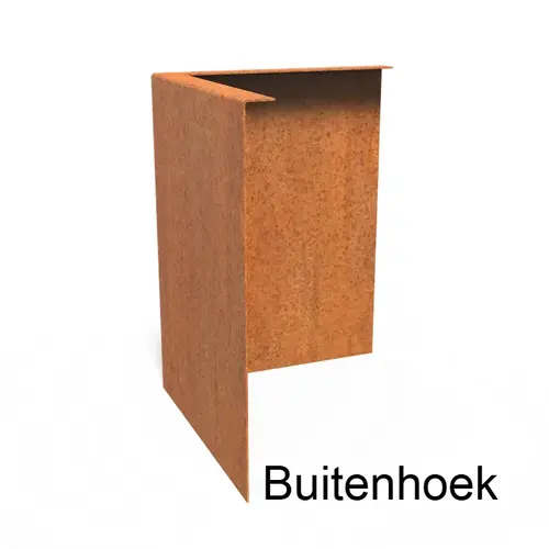 Cortenstaal kantopsluiting gezet 90° hoek 30x30x0,2x39cm
