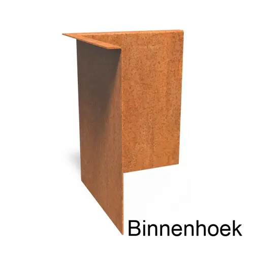 Cortenstaal kantopsluiting gezet 90° hoek 30x30x0,3x39cm