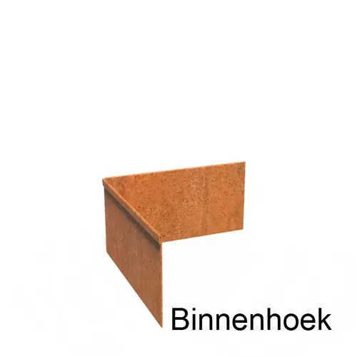 Cortenstaal kantopsluiting geplet 90° hoek 30x30x0,2x15cm