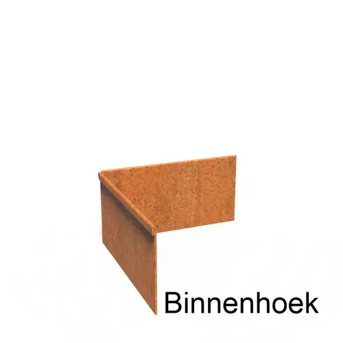 Cortenstaal kantopsluiting geplet 90° hoek 30x30x0,3x15cm