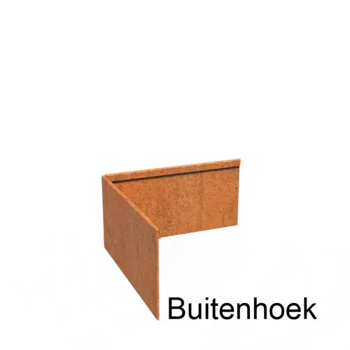 Cortenstaal kantopsluiting geplet 90° hoek 30x30x0,3x15cm