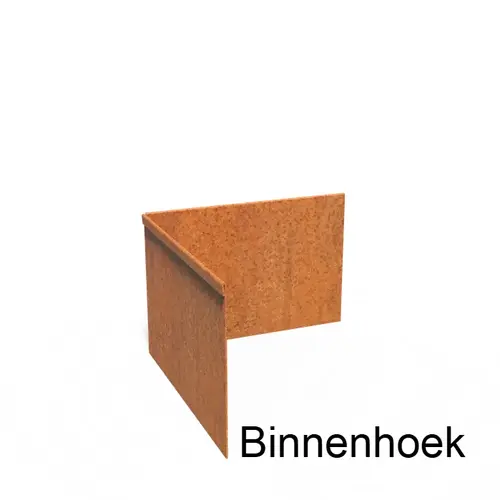 Cortenstaal kantopsluiting geplet 90° hoek 30x30x0,2x20cm