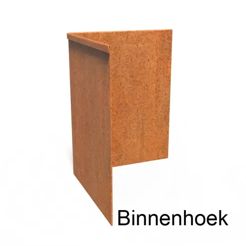 Cortenstaal kantopsluiting geplet 90° hoek 30x30x0,3x39cm