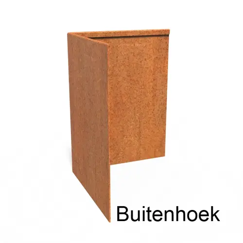 Cortenstaal kantopsluiting geplet 90° hoek 30x30x0,3x39cm
