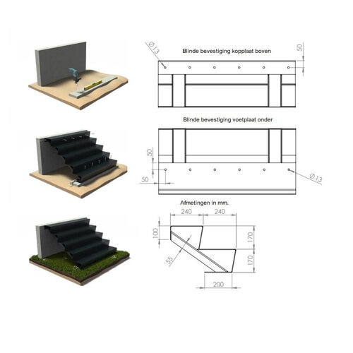 Cortenstaal trap B80xD144xH102cm – 6 Treden Cortenstaal trap B80xD144xH102cm – 6 Treden