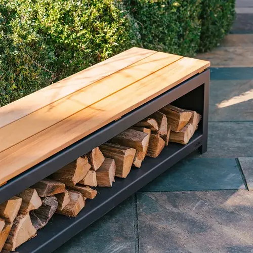 Cortenstaal gecoat houtopslag / tuinbank 120x40x43cm Cortenstaal gecoat houtopslag / tuinbank 120x40x43cm