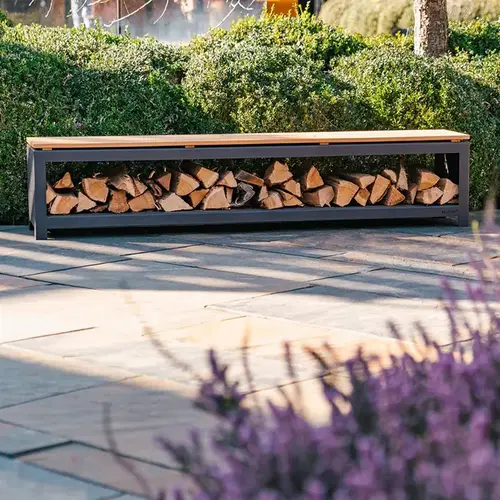 Cortenstaal gecoat houtopslag / tuinbank 120x40x43cm Cortenstaal gecoat houtopslag / tuinbank 120x40x43cm