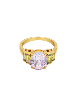 Statement ring met ronde lila zirkoonsteen