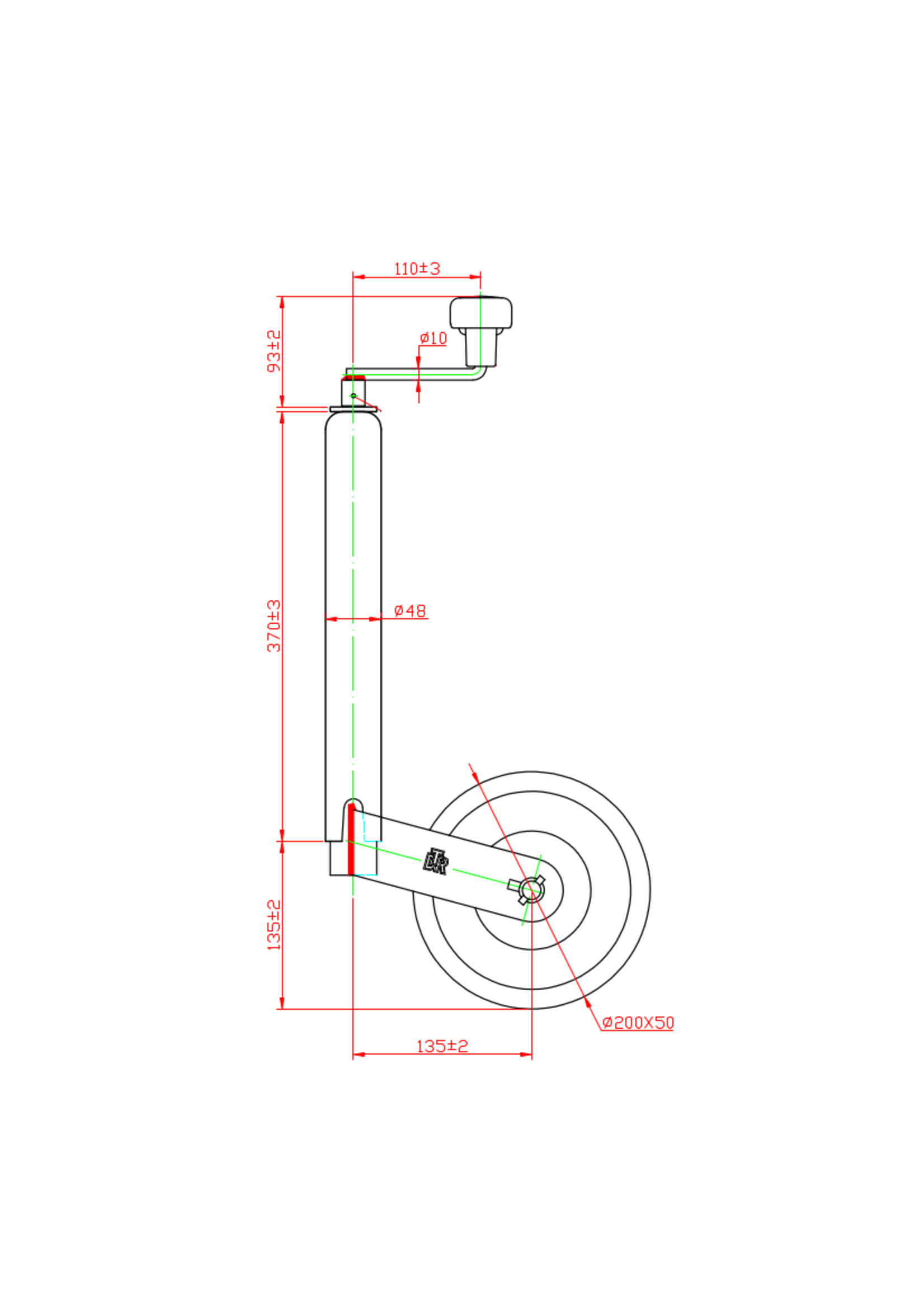 DTR Neuswiel rond 48 met stalen velg 175kg extra sterk