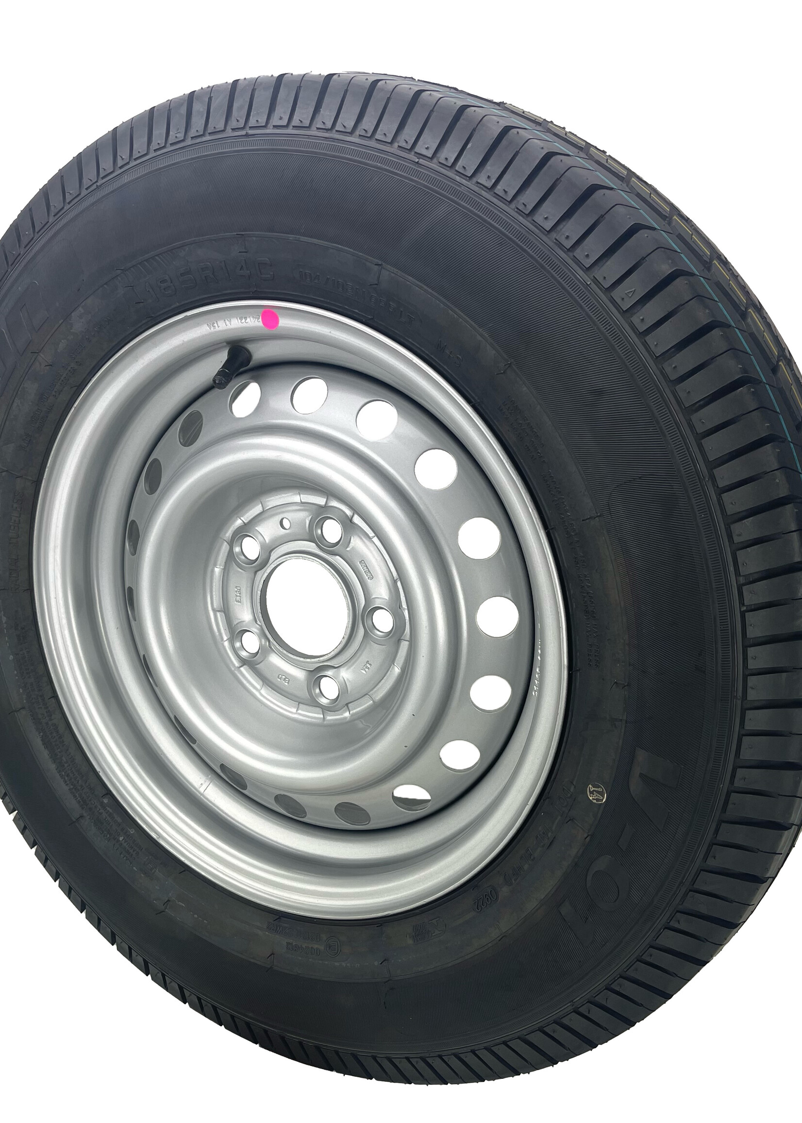 Velg met band 185R14C8PR,velg 5,5x14 (ET30,104N,900 KG) tot 100 km