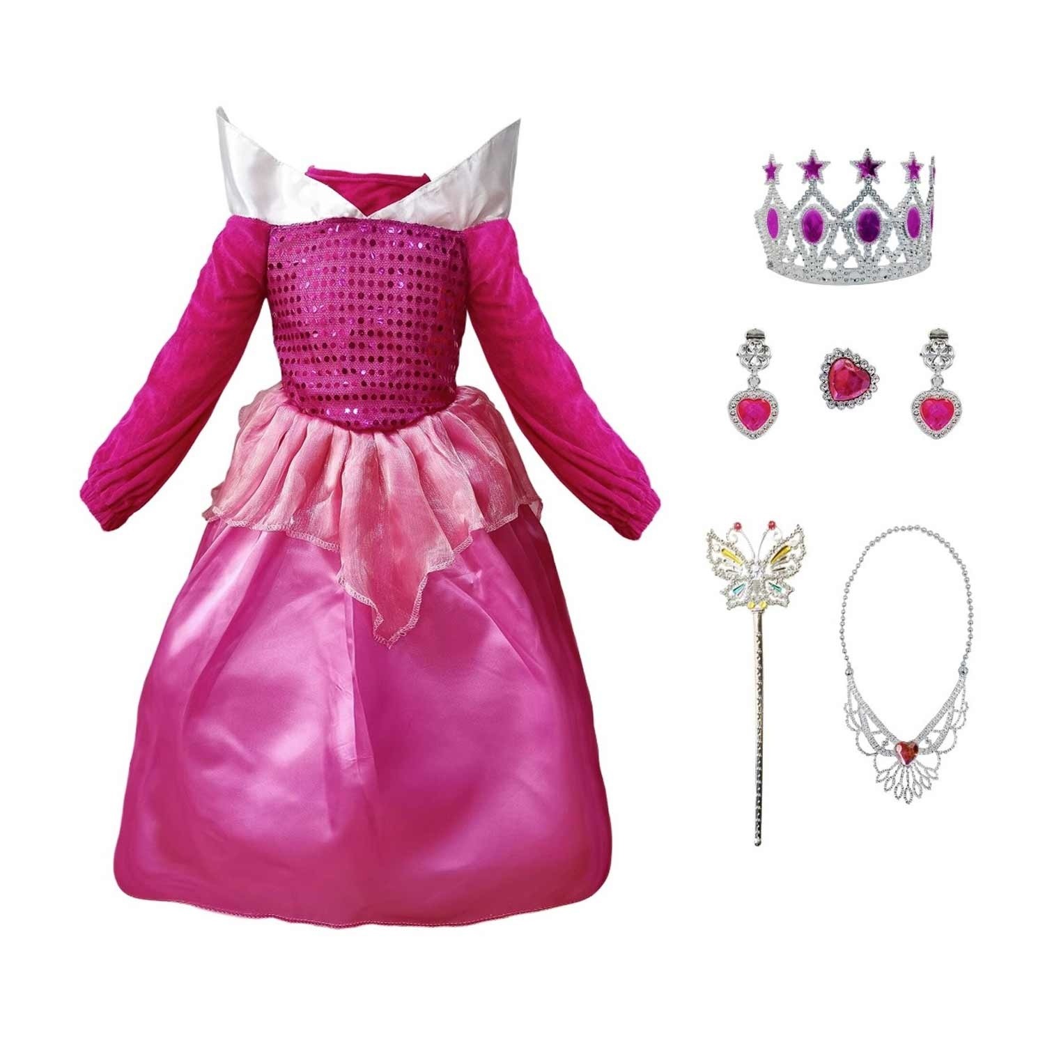 Prinsessenjurk - Rood Doornroosje - Met Accessoires