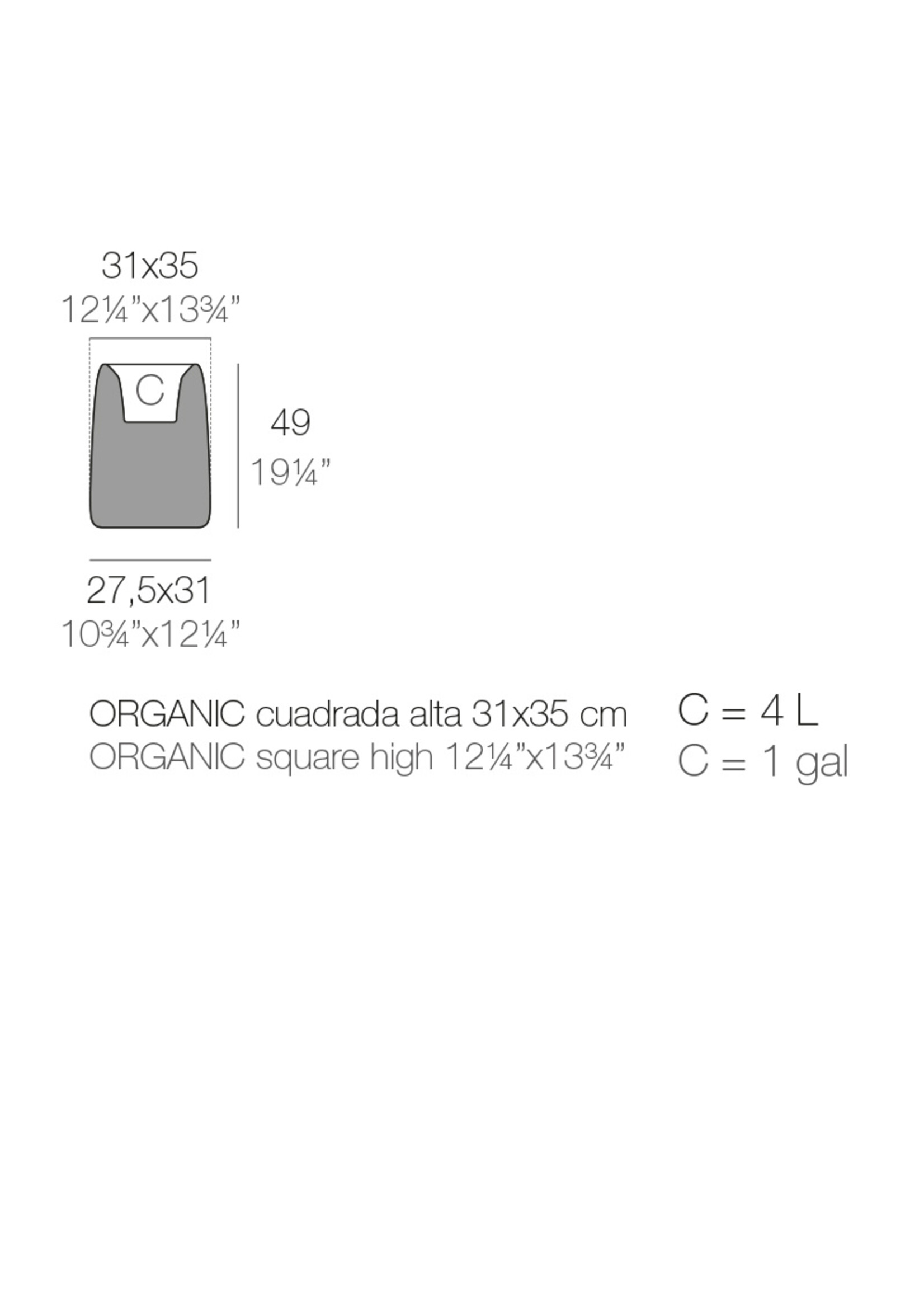Vondom High Square Organic Planter 31x35x49